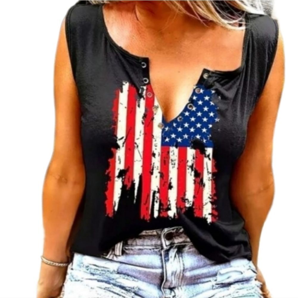 Women's Black American Flag Print Tank Top